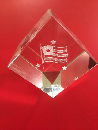 Laser Etched Clear Glass Cube Paperweight Flag & Stars