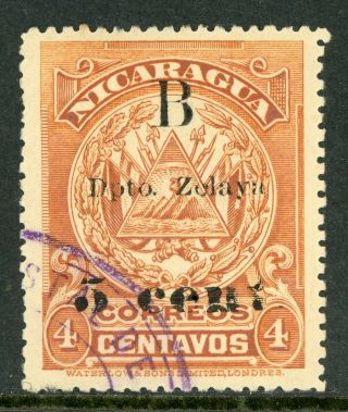 Nicaragua 1907 Bluefields 5¢/4¢ Type 1 Waterlow Scott 1l45 Vfu C775