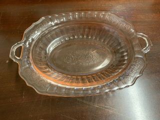 Vintage Light Pink Depression Glass Oval Bowl With Handles 11 X 7 X 2 Inches