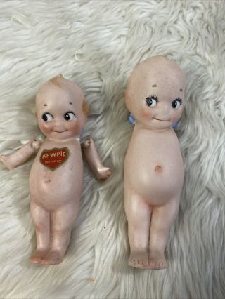 2 - Rose O’neill Kewpie Doll - Bisque 4 1/2“ &5.  5”germany With Sticker -