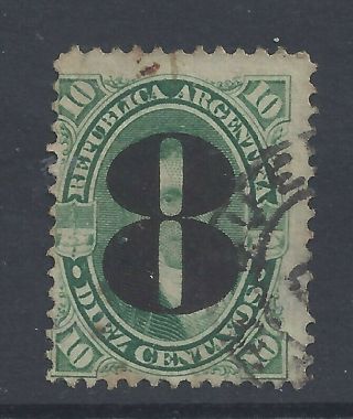 Argentina 1877 Surcharge 8 On 10c.  Green Sg 39