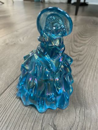 Vintage Carnival Art Glass Iridescent Blue Aqua Southern Belle Woman Figurine