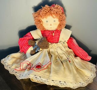 " R.  Anne " By Kettell Designs Homespun American Folk Art Rag Doll 26” Bear Tagged