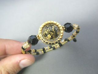 Vintage Italy Murano Glass Gold Flake Rotating Globe Flex Stretch Bracelet