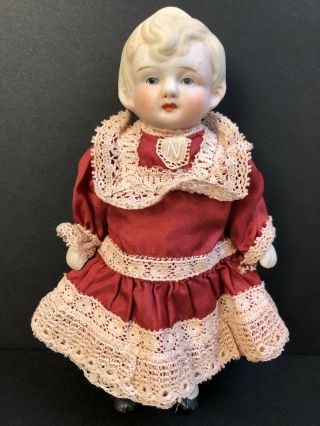 Antique 6.  5” All Bisque Nippon Wire Jointed Doll Made In Japan