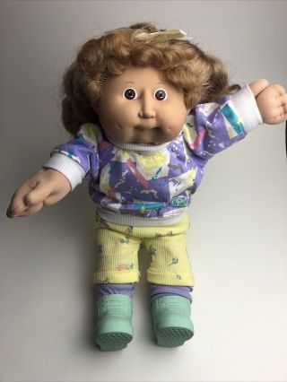 Vtg 1986 Cabbage Patch Cornsilk Kid Doll Girl Blonde Hair Brown Eyes Cute Outfit
