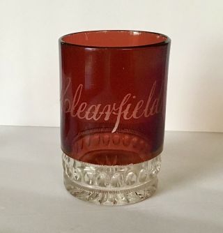 Eapg Clearfield Pennsylvania Ruby Stained Glass Tumbler Etched Clearfield
