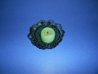 3 (g - 38) Green Glass Hobnail Fenton Candle Holder - 3 3\8  Wide By 1 7\8  High