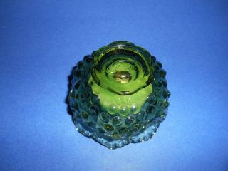 3 (G - 38) GREEN GLASS HOBNAIL FENTON CANDLE HOLDER - 3 3\8  WIDE BY 1 7\8  HIGH 2