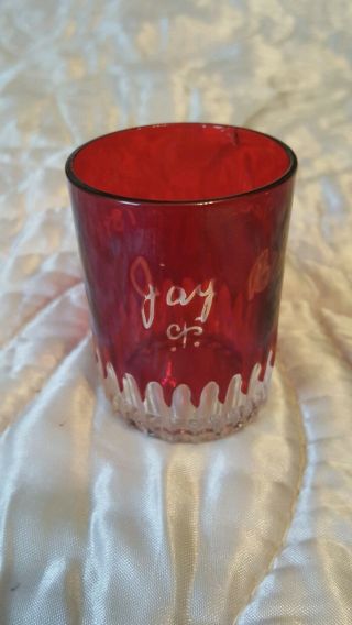 Antique Vintage 1898 Ruby Red Clear Cut Flash Glass Souvenir Shot Midwinter Fair