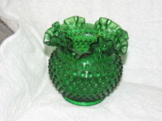 Vintage Fenton Glass Springtime Green Crimped Hobnail 5 1/2 In Bowl Vase