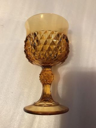 Vintage Indiana Amber Glass Small Stemmed Diamond Point Goblet 5 3/8 " Tall