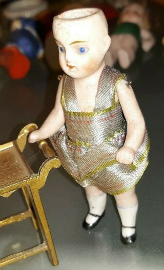 Vintage Antique Victorian Bisque Mignonette Dollhouse Doll W Glass Eyes Tlc