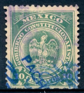 Bn88 Mexico Revenue Rv 34j 10ctv 1914 - 15 Lg Gmc Mono Est $10 - 20 Pachuca Ovpt