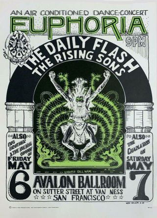 1960s Concert Poster Euphoria Avalon Ballroom Big Brother And The Holding Nr