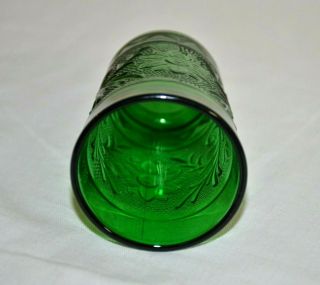 VINTAGE FOREST GREEN JUICE GLASS TUMBLER ANCHOR HOCKING SANDWICH GLASS 3.  5” 3