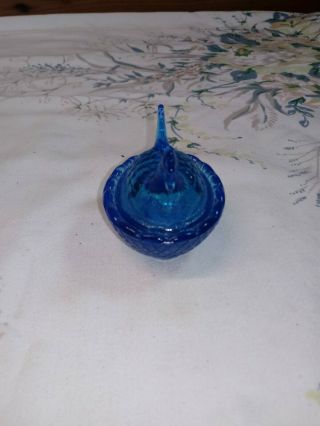 Mini Cobalt Blue Glass Hen On A Nest Salt Cellar Trinket Covered Dish 2