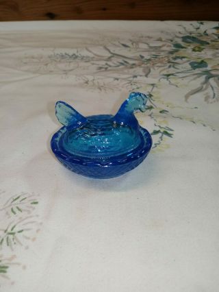 Mini Cobalt Blue Glass Hen On A Nest Salt Cellar Trinket Covered Dish 3