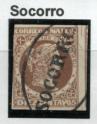 Stamps - Colombia.  1877.  10c Bistre Brown.  Sg: 85.  “socorro " Oval Cancel.