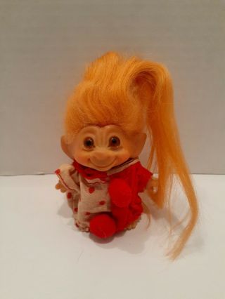 1960s 3 " Thomas Dam Troll Doll In Outfit Orange Hair.