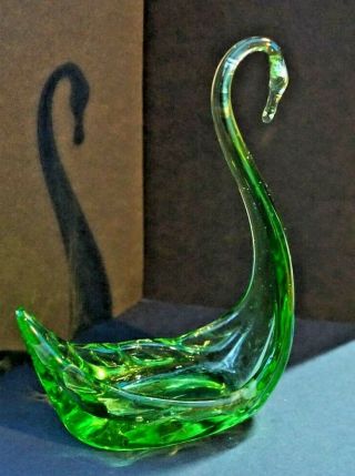 Vintage / Retro / Mid Century Green Glass Swan - Bowl - Outstanding