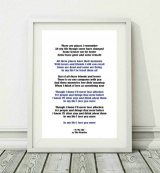 267c The Beatles - In My Life - Song Lyric Art Poster Print - Sizes A4 A3