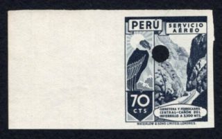 Peru 1938 Airmail Definitive Stamp Imperforate Value 70 Cts Mnh Proof Rare R R