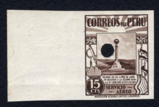 Peru 1938 Airmail Definitive Stamp Imperforate Value 15 Cts Mnh Proof Rare R R