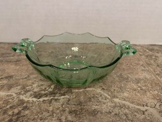 Vintage Green Depression Glass Bowl With Bow Handles