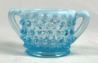 Vintage Fenton Hobnail Blue Opalescent Star Vintage Glass Mini Sugar Bowl