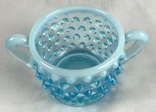 Vintage Fenton Hobnail Blue Opalescent Star Vintage Glass Mini Sugar Bowl 2