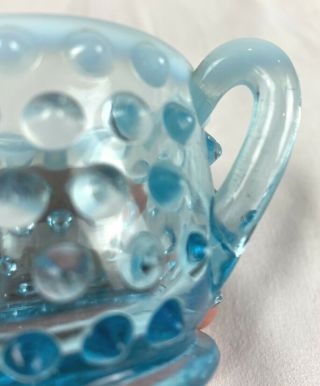 Vintage Fenton Hobnail Blue Opalescent Star Vintage Glass Mini Sugar Bowl 3