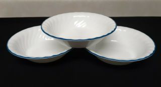 Set Of 3 Corelle By Corning Promise Pattern Cereal Bowls Swirl Blue Rim 7 "
