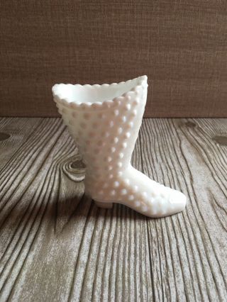 Vintage Fenton White Milk Glass Hobnail High Heeled Boot Shoe