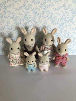 Sylvanian Families 1st Edition Periwinkle Milk Rabbit Family With Two Baby’s