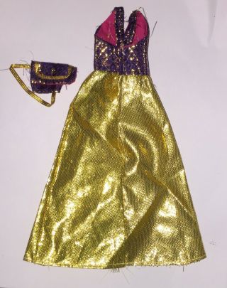 Vintage Barbie Clone Premier,  Fab - Lu,  Hong Kong,  Brocade Dress And Purse