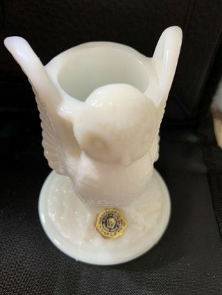 Vintage Westmoreland White Milk Glass Owl Toothpick Candlestick Votive Holder 2
