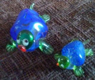Cute Murano Art Style (set Of 2) Hand Blown Glass Turtles