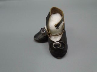Antique French Or German Bisque Doll Shoes Black Leather C.  P.  Marked Soles