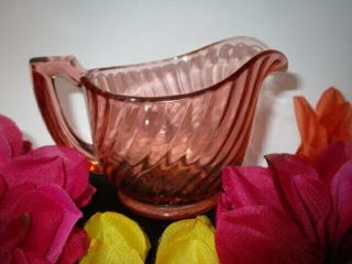 Twisted Optic Imperial Rose Pink Depression Glass Creamer Art Deco Handle