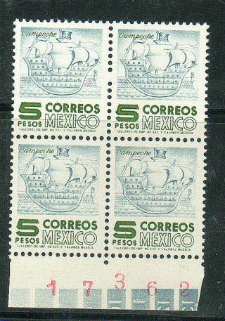 Z823 Mexico 1099 Block 4 Number Sheet Mnh $5 Paper 9 Unwmk.  Issue 1950 - 1975