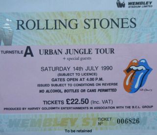 Rolling Stones Ticket For 14th July 1990 Wembley Stadium Concert Urban Jungle