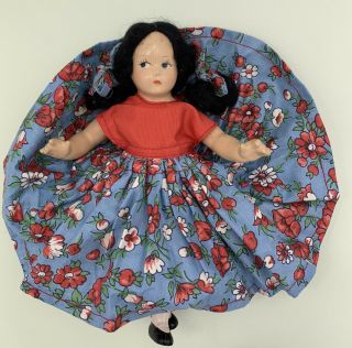7” Tiny Betty Madame Alexander Black Pigtails Flowered Vintage Composition Doll