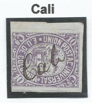 Stamps - Colombia.  1883.  10c Purple.  Sg: 101.  " Cali " Pen Cancel.