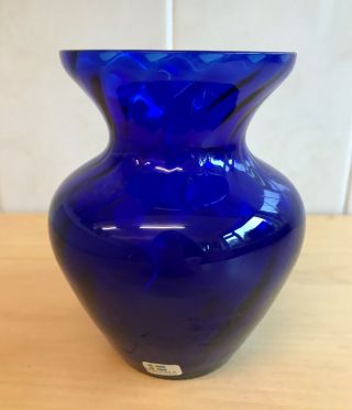 Vintage Retro Scandinavian Bergdala Cobalt Blue Glass.  Vase 5 Inches Tall