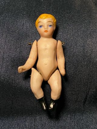 Antique Doll Miniature Hertwig German Jointed Bisque Dollhouse Baby 2 3/8 "