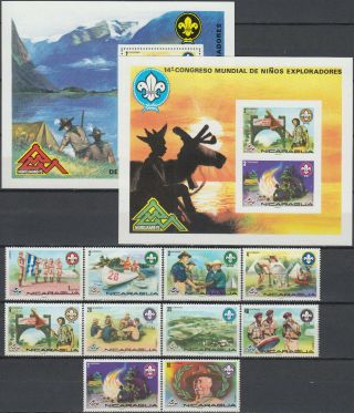Nicaragua Set & Both S/s 14th World Scout Jamboree Norway 1975 Mnh - 19 Euro