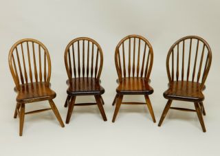 4 Vintage Wooden Windsor Chairs Artisan Dollhouse Miniature 1:12
