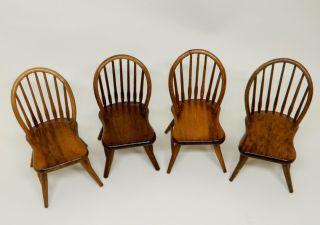 4 Vintage Wooden Windsor Chairs Artisan Dollhouse Miniature 1:12 2