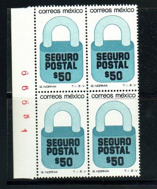 1606 Mexico Sc G39 Block 4 Number Sheet Mnh 50 Pesos Padlock Size 20x31mm 1983